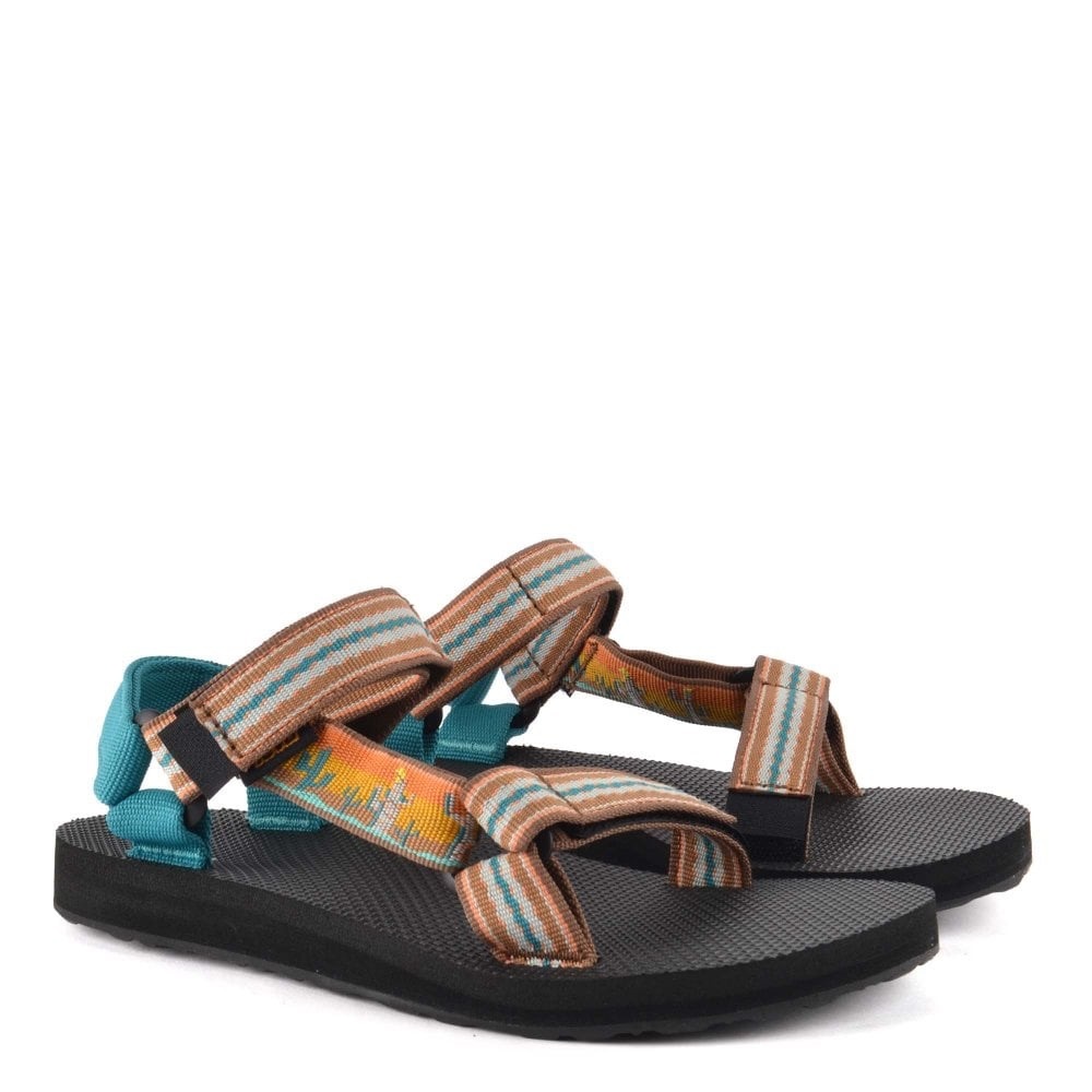 Teva Striped Brown Teal Orange Webbing Sandals
